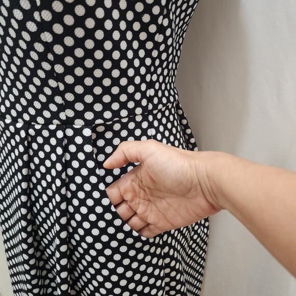 Charming Charlie Retro Twee Black White Polka Dot Pockets Halter Dress, Small - Picture 4 of 8